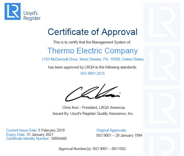 Quality Resume Thermo Electric Company, Inc.
