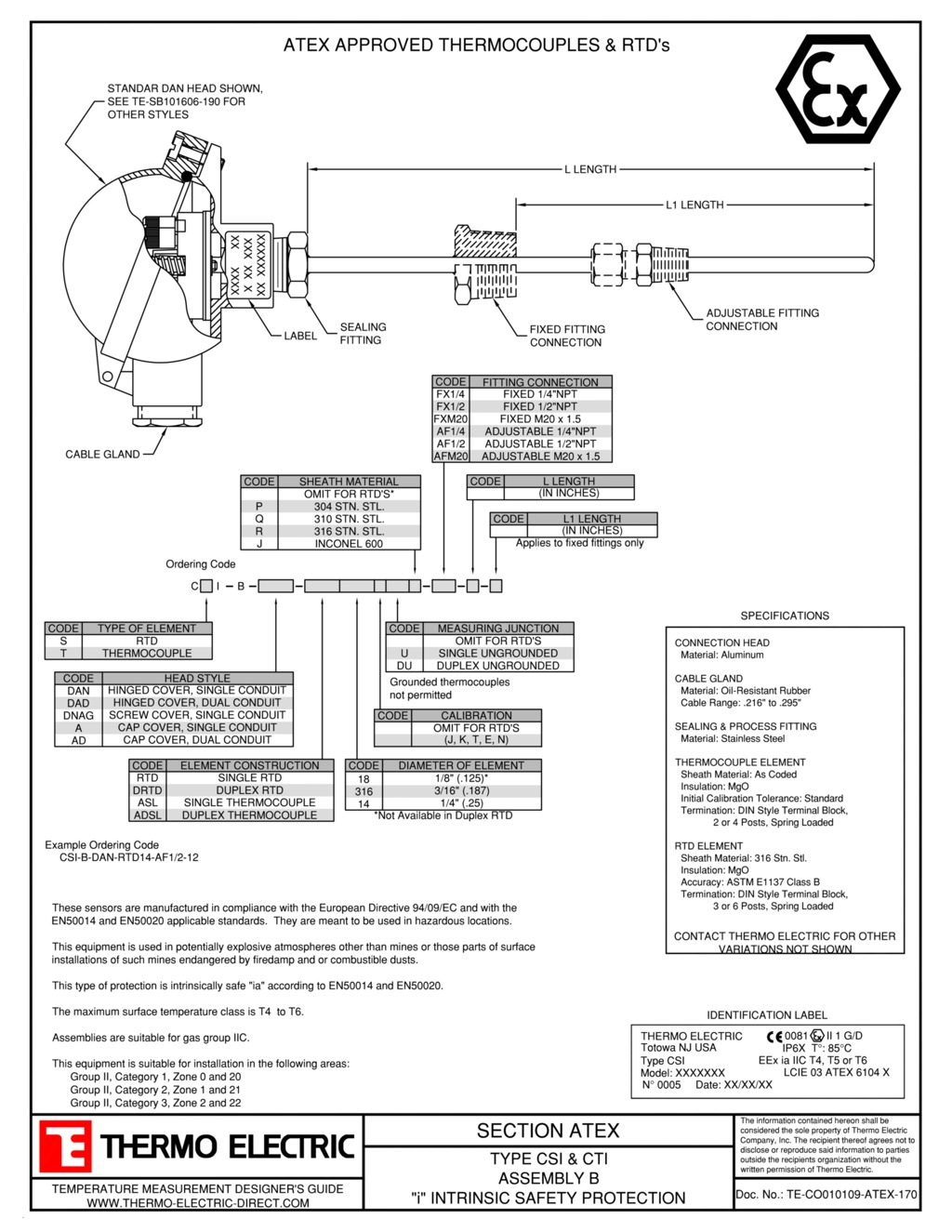 Atex Approved TC & RTD Thermo Electric Company, Inc.