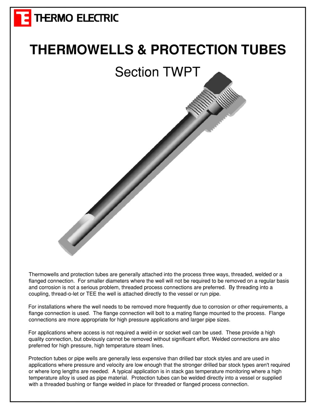 Thermowells & Protection Tubes Thermo Electric Company, Inc.