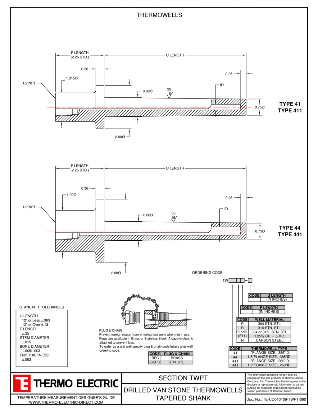 Thermowells & Protection Tubes Thermo Electric Company, Inc.