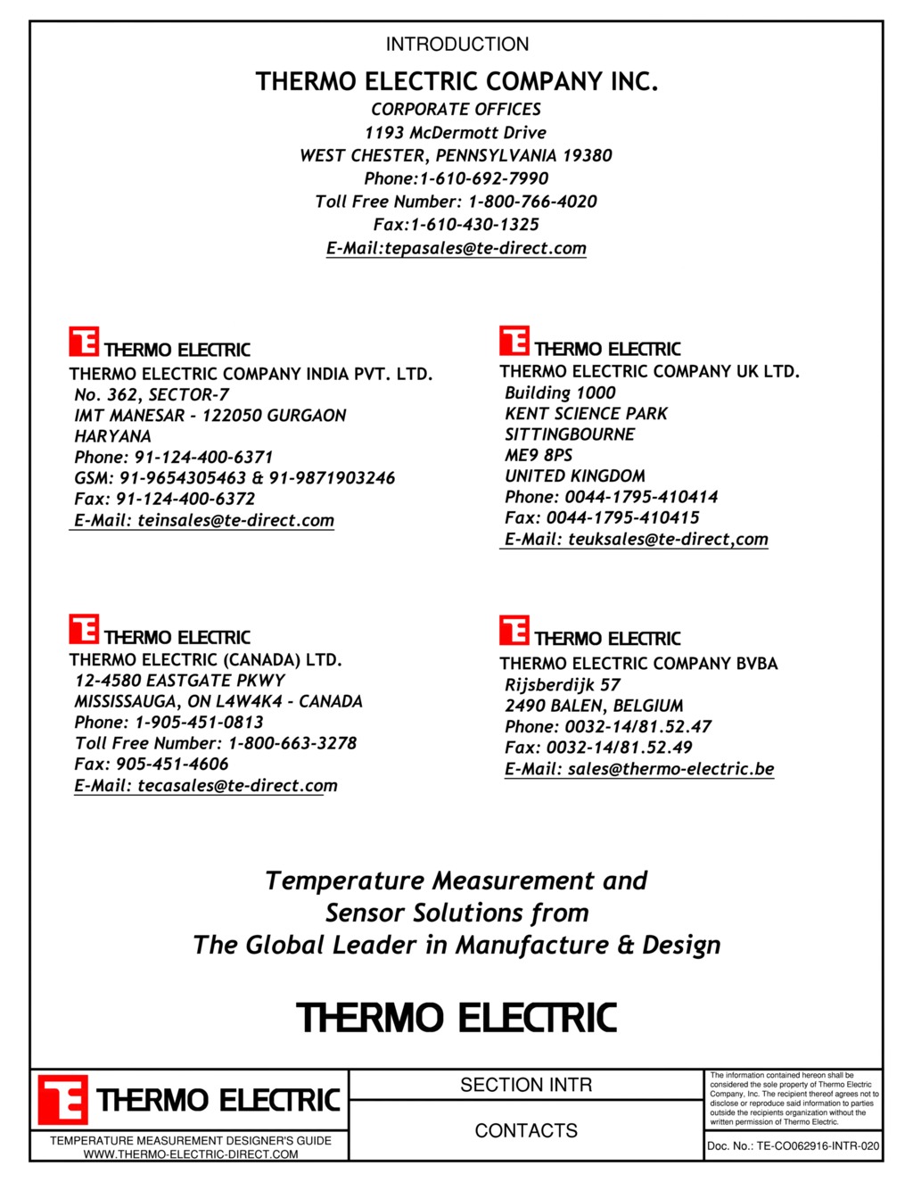 Immersion RTD Thermo Electric Company, Inc.